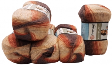 5 x 100 g YarnArt Angora Active Strickwolle Mehrfarbig mit Farbverlauf, 500 Gramm Strickgarn mit 20% Wolle-Anteil
