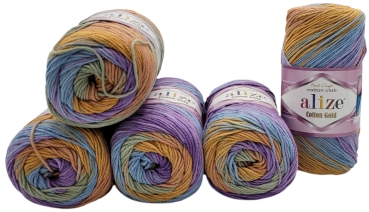 500g Strickwolle Ilkadim Export Cotton Gold, 5 Knäuel à 100g, Farbverlauf, 55% Baumwolle, Für Nadelstärke 3,5-5