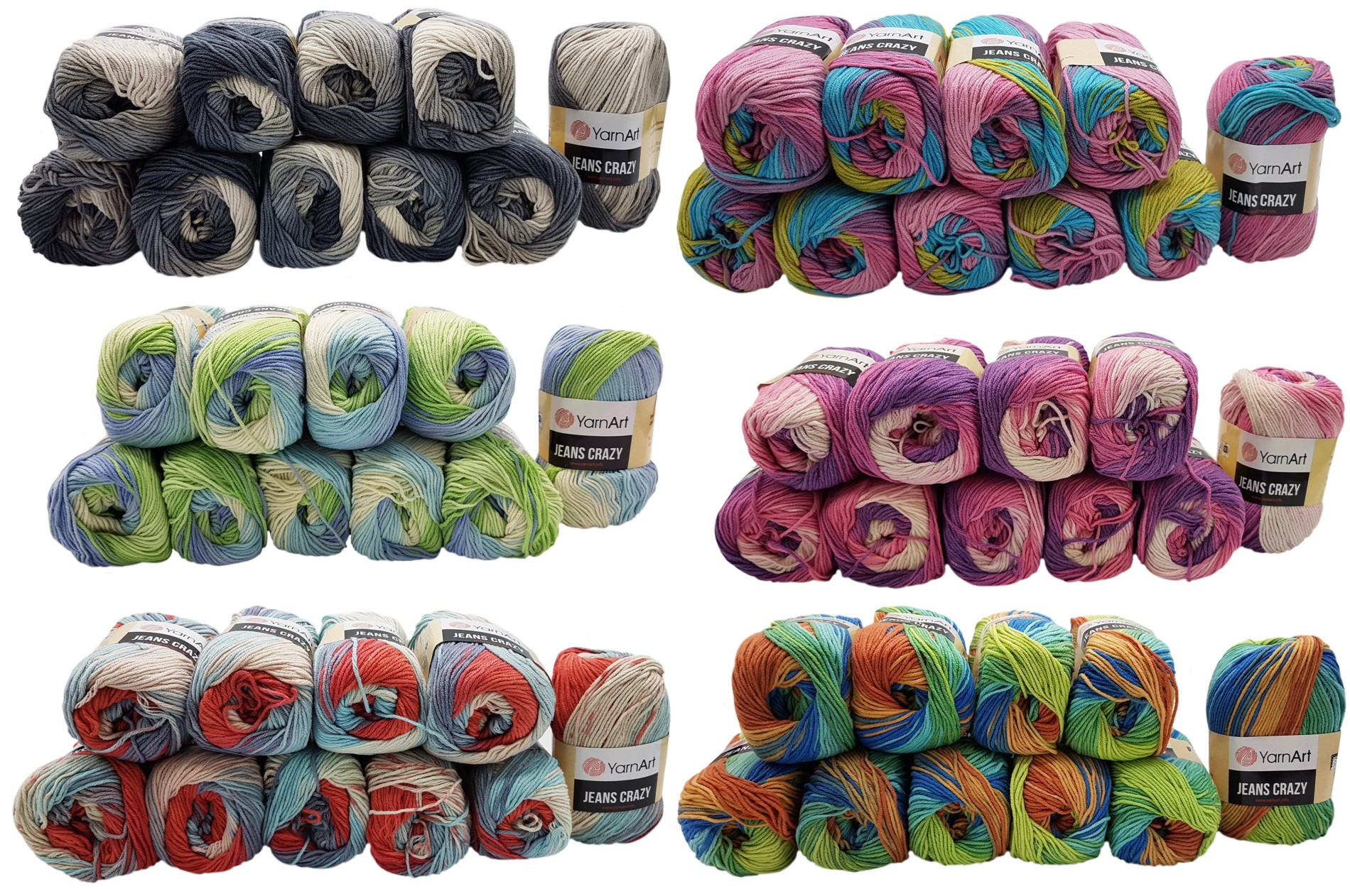YarnArt Jeans Crazy Strickwolle | 10 X 50g = 500g | 55% Baumwolle, Farbverlauf