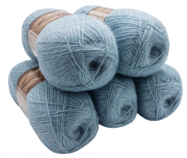 5 x 100 Gramm Alize Angora Gold einfarbig Simli,  Strick- und Häkelwolle mit 20% Wolle-Anteil und  Glitzer-Effekt, einfarbig