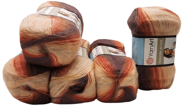 5 x 100 g YarnArt Angora Active Strickwolle Mehrfarbig mit Farbverlauf, 500 Gramm Strickgarn mit 20% Wolle-Anteil