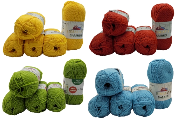 Hochwertige Wolle und Handarbeitszubehr - 500 Gramm Himalaya Bambus  Strickgarn einfarbig, Bambusgarn uni, 5 x 100 Gramm Strickwolle mit 20%  Bamboo